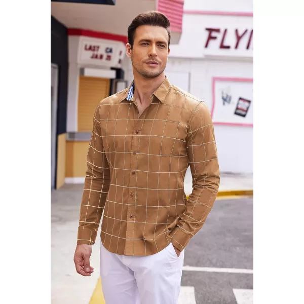 COOFANDY Mens Plaid Dress Shirt Long Sleeve Business Casual Regular Fit Button Down Shirts