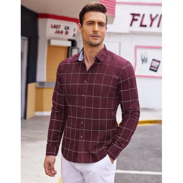 COOFANDY Mens Plaid Dress Shirt Long Sleeve Business Casual Regular Fit Button Down Shirts