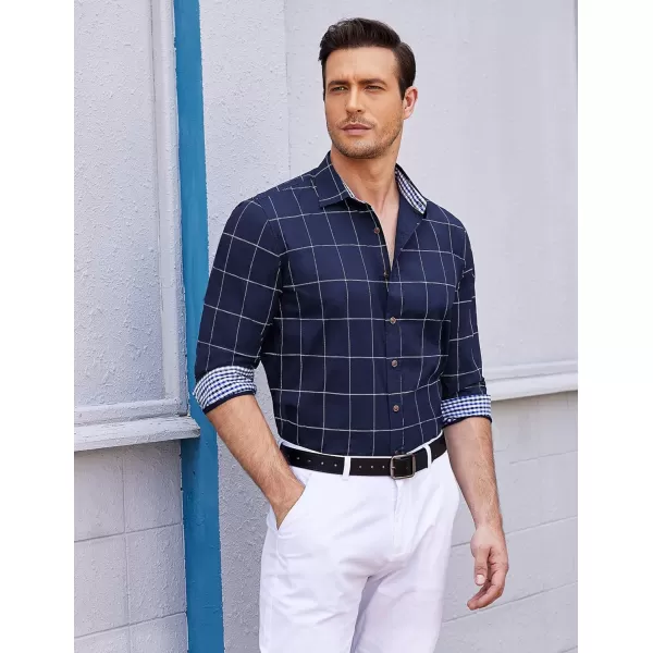 COOFANDY Mens Plaid Dress Shirt Long Sleeve Business Casual Regular Fit Button Down Shirts