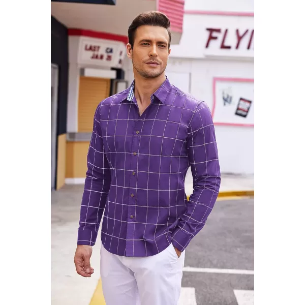 COOFANDY Mens Plaid Dress Shirt Long Sleeve Business Casual Regular Fit Button Down Shirts