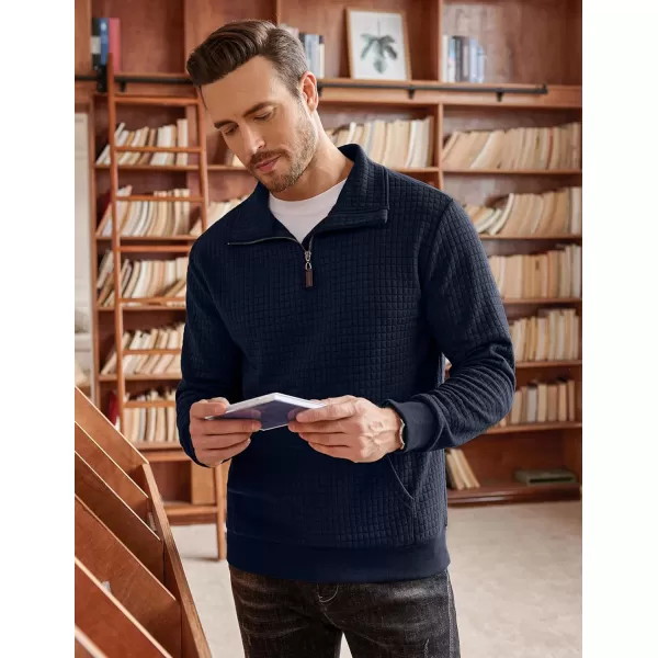 COOFANDY Men's Quarter Zip Sweatshirt Long Sleeve Casual Waffle Knit Pullover with Pocket