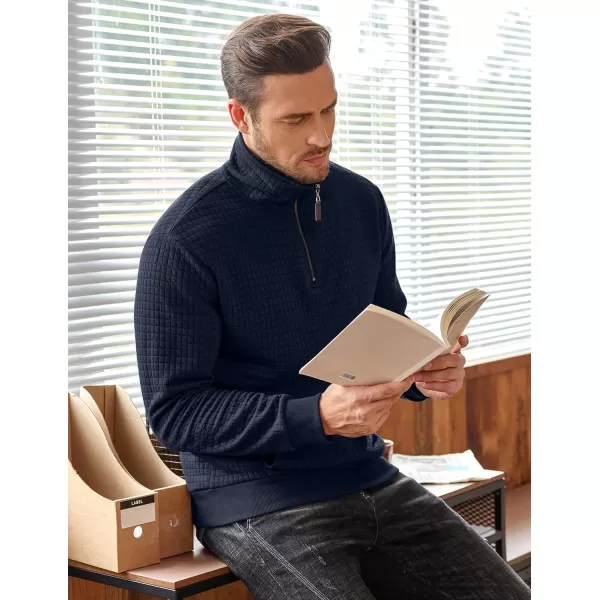 COOFANDY Men's Quarter Zip Sweatshirt Long Sleeve Casual Waffle Knit Pullover with Pocket