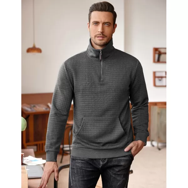 COOFANDY Men's Quarter Zip Sweatshirt Long Sleeve Casual Waffle Knit Pullover with Pocket