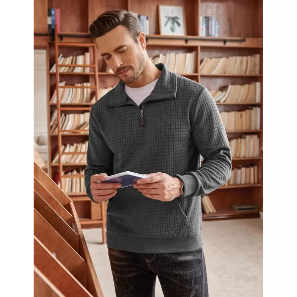 COOFANDY Men's Quarter Zip Sweatshirt Long Sleeve Casual Waffle Knit Pullover with Pocket