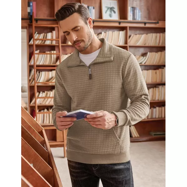 COOFANDY Men's Quarter Zip Sweatshirt Long Sleeve Casual Waffle Knit Pullover with Pocket