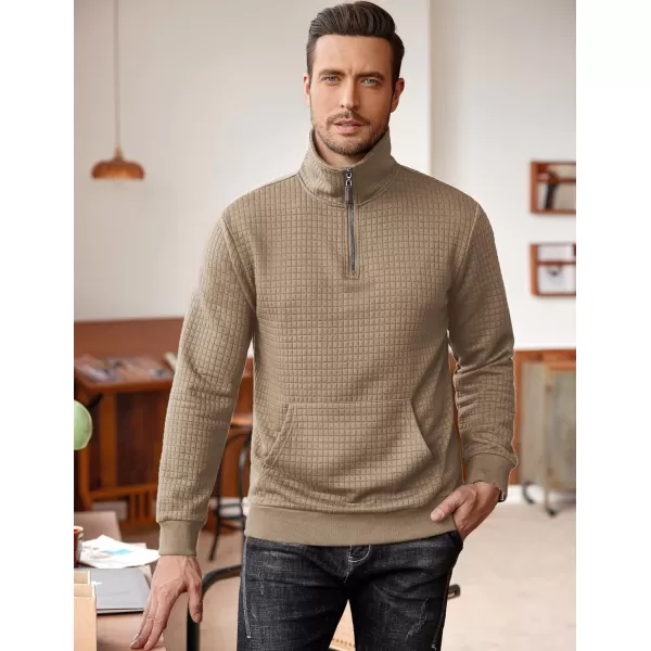 COOFANDY Men's Quarter Zip Sweatshirt Long Sleeve Casual Waffle Knit Pullover with Pocket