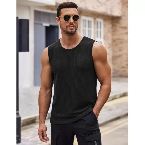 COOFANDY Men's Ribbed Knit Tank Tops Sleeveless Beach Muscle T Shirts Casual Basic Tank Shirts 2 Pack