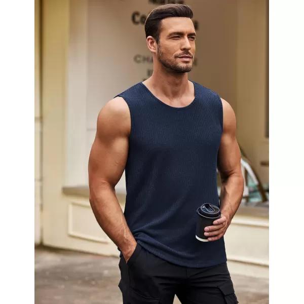 COOFANDY Men's Ribbed Knit Tank Tops Sleeveless Beach Muscle T Shirts Casual Basic Tank Shirts 2 Pack