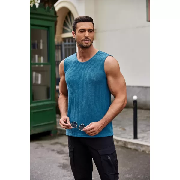 COOFANDY Men's Ribbed Knit Tank Tops Sleeveless Beach Muscle T Shirts Casual Basic Tank Shirts 2 Pack