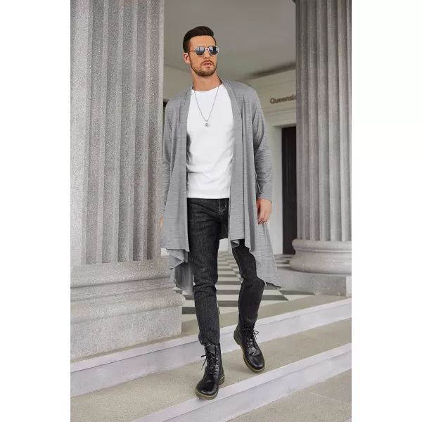 COOFANDY Men's Ruffle Shawl Collar Cardigan Long Sleeve Open Front Lightweight Long Length Drape Cape Overcoat with Pockets