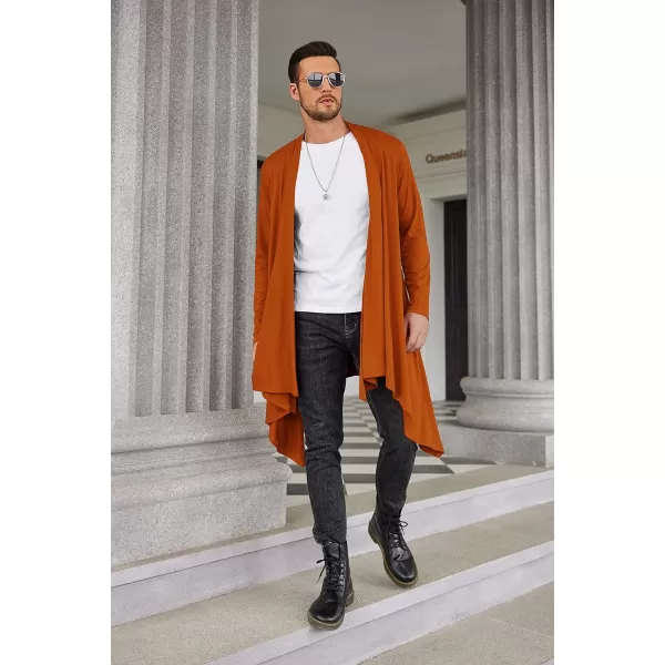COOFANDY Men's Ruffle Shawl Collar Cardigan Long Sleeve Open Front Lightweight Long Length Drape Cape Overcoat with Pockets