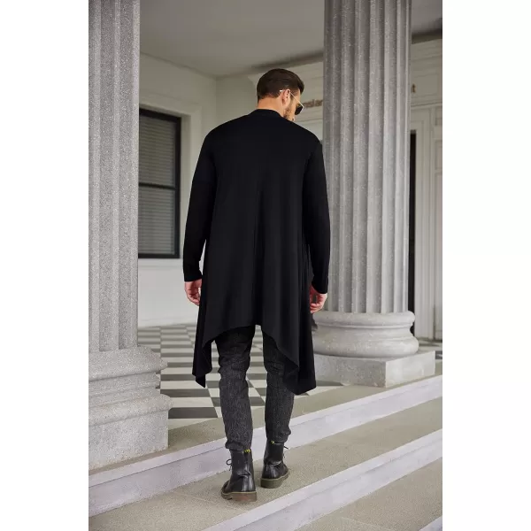 COOFANDY Men's Ruffle Shawl Collar Cardigan Long Sleeve Open Front Lightweight Long Length Drape Cape Overcoat with Pockets