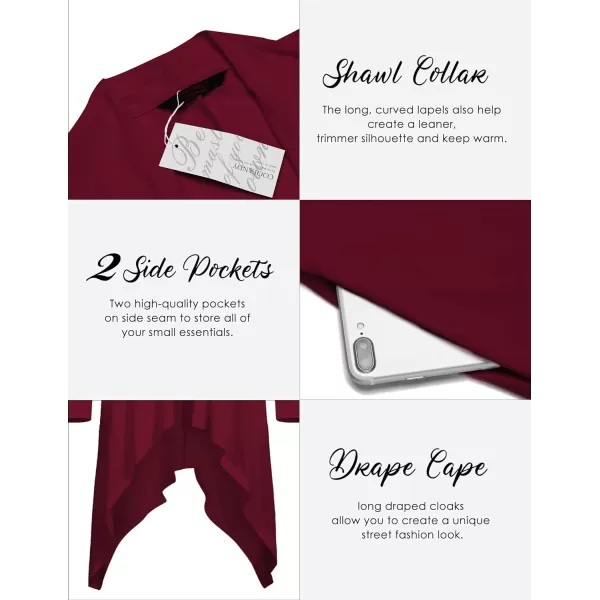 COOFANDY Men's Ruffle Shawl Collar Cardigan Long Sleeve Open Front Lightweight Long Length Drape Cape Overcoat with Pockets