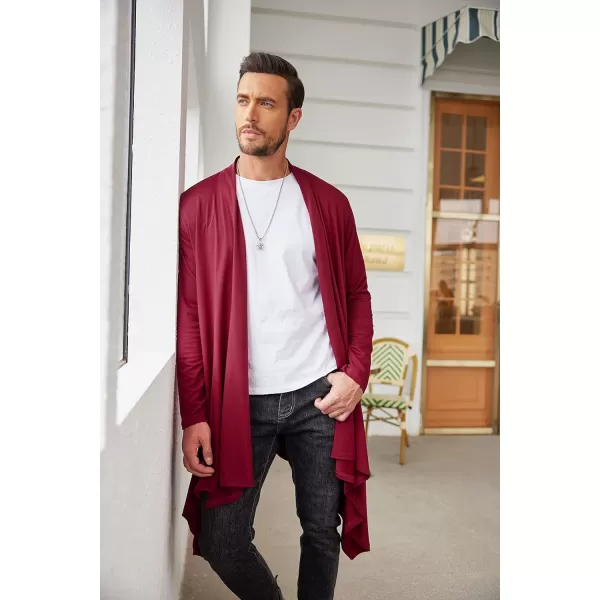 COOFANDY Men's Ruffle Shawl Collar Cardigan Long Sleeve Open Front Lightweight Long Length Drape Cape Overcoat with Pockets