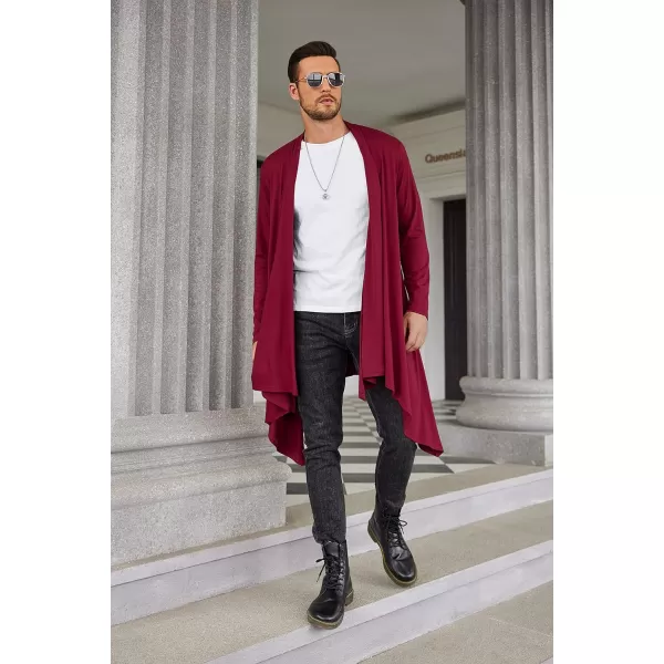 COOFANDY Men's Ruffle Shawl Collar Cardigan Long Sleeve Open Front Lightweight Long Length Drape Cape Overcoat with Pockets