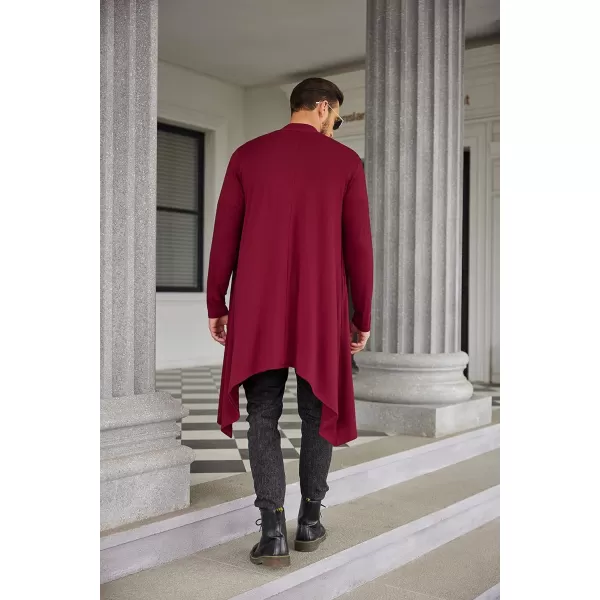 COOFANDY Men's Ruffle Shawl Collar Cardigan Long Sleeve Open Front Lightweight Long Length Drape Cape Overcoat with Pockets