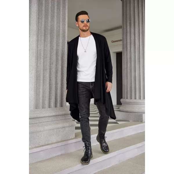 COOFANDY Men's Ruffle Shawl Collar Cardigan Long Sleeve Open Front Lightweight Long Length Drape Cape Overcoat with Pockets