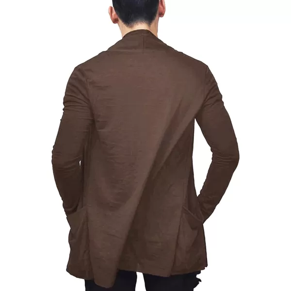 COOFANDY Men's Ruffle Shawl Collar Cardigan Open Front Lightweight Long Length Drape Cape Overcoat with Pockets