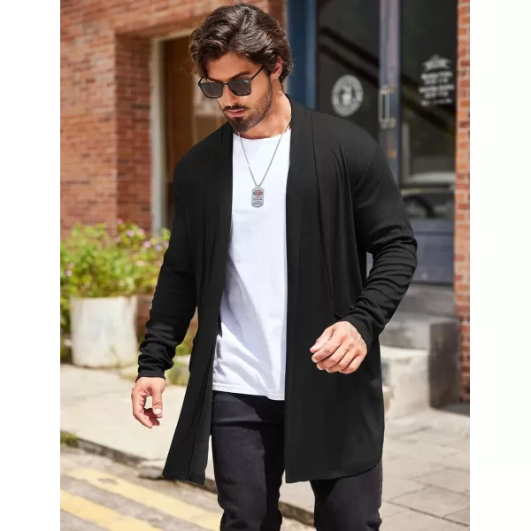 COOFANDY Men's Ruffle Shawl Collar Cardigan Open Front Lightweight Long Length Drape Cape Overcoat with Pockets