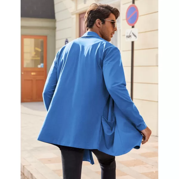 COOFANDY Men's Ruffle Shawl Collar Cardigan Open Front Lightweight Long Length Drape Cape Overcoat with Pockets