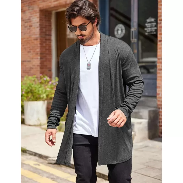 COOFANDY Men's Ruffle Shawl Collar Cardigan Open Front Lightweight Long Length Drape Cape Overcoat with Pockets