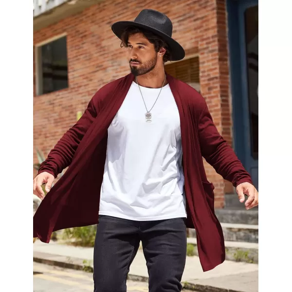 COOFANDY Men's Ruffle Shawl Collar Cardigan Open Front Lightweight Long Length Drape Cape Overcoat with Pockets