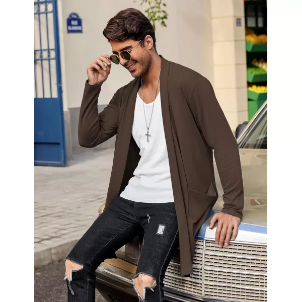 COOFANDY Men's Ruffle Shawl Collar Cardigan Open Front Lightweight Long Length Drape Cape Overcoat with Pockets