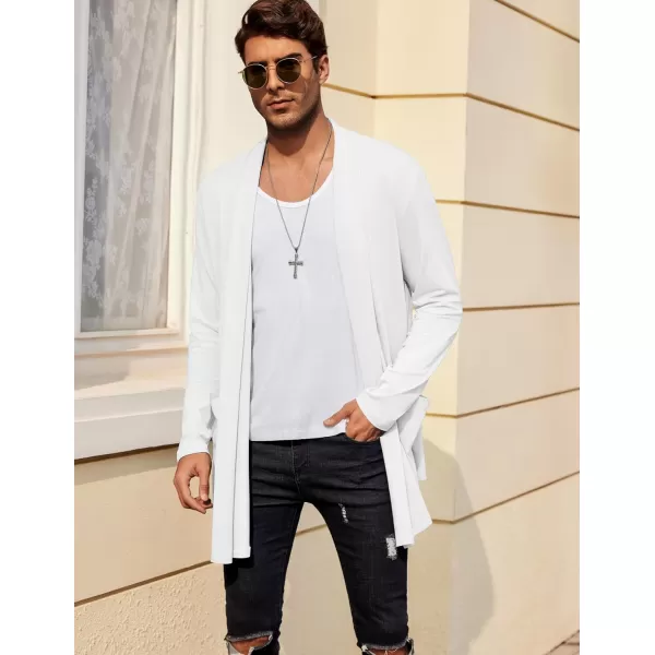 COOFANDY Men's Ruffle Shawl Collar Cardigan Open Front Lightweight Long Length Drape Cape Overcoat with Pockets
