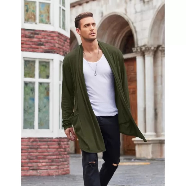 COOFANDY Men's Ruffle Shawl Collar Cardigan Open Front Lightweight Long Length Drape Cape Overcoat with Pockets