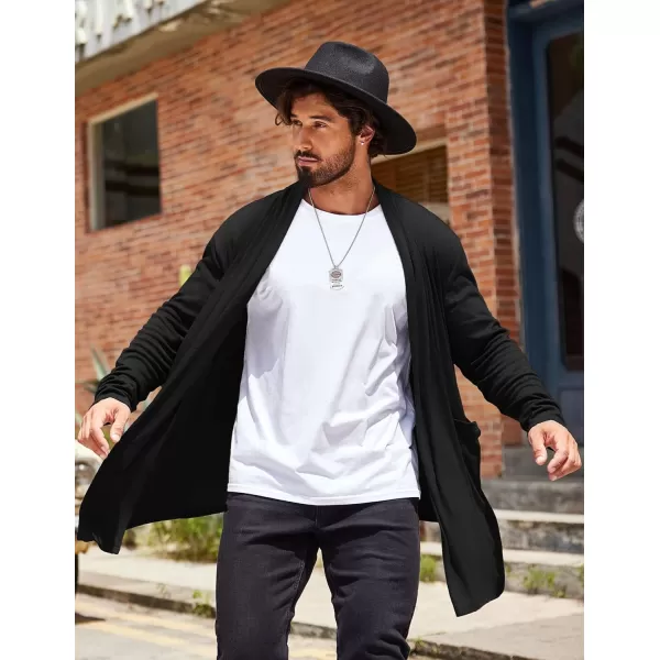 COOFANDY Men's Ruffle Shawl Collar Cardigan Open Front Lightweight Long Length Drape Cape Overcoat with Pockets