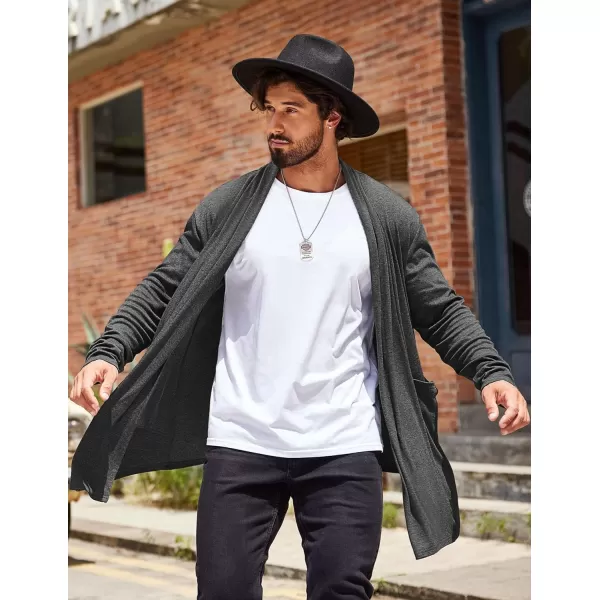 COOFANDY Men's Ruffle Shawl Collar Cardigan Open Front Lightweight Long Length Drape Cape Overcoat with Pockets