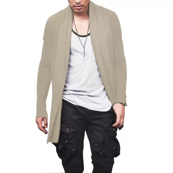 COOFANDY Men's Ruffle Shawl Collar Cardigan Open Front Lightweight Long Length Drape Cape Overcoat with Pockets