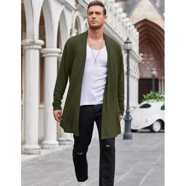 COOFANDY Men's Ruffle Shawl Collar Cardigan Open Front Lightweight Long Length Drape Cape Overcoat with Pockets