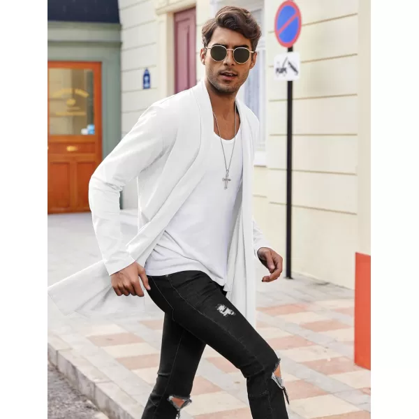 COOFANDY Men's Ruffle Shawl Collar Cardigan Open Front Lightweight Long Length Drape Cape Overcoat with Pockets