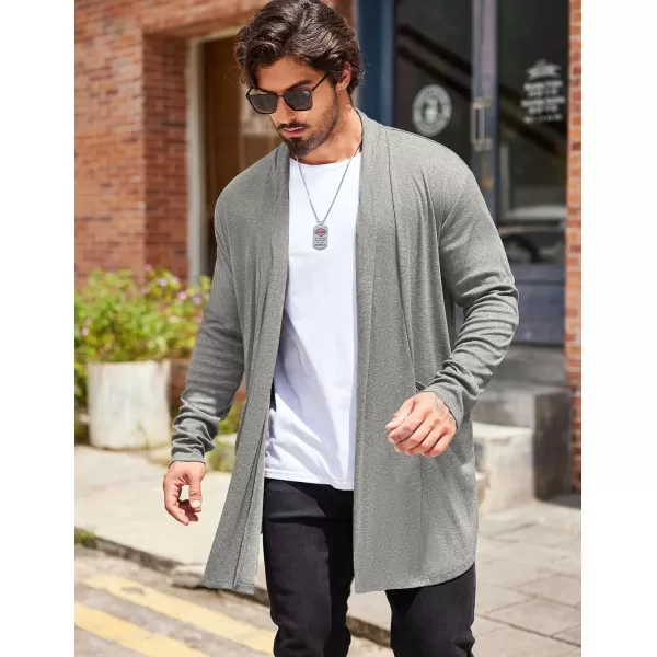 COOFANDY Men's Ruffle Shawl Collar Cardigan Open Front Lightweight Long Length Drape Cape Overcoat with Pockets