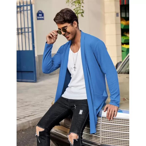 COOFANDY Men's Ruffle Shawl Collar Cardigan Open Front Lightweight Long Length Drape Cape Overcoat with Pockets