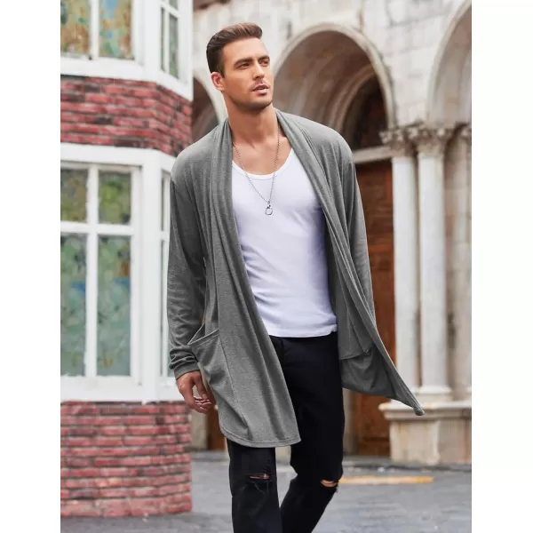 COOFANDY Men's Ruffle Shawl Collar Cardigan Open Front Lightweight Long Length Drape Cape Overcoat with Pockets