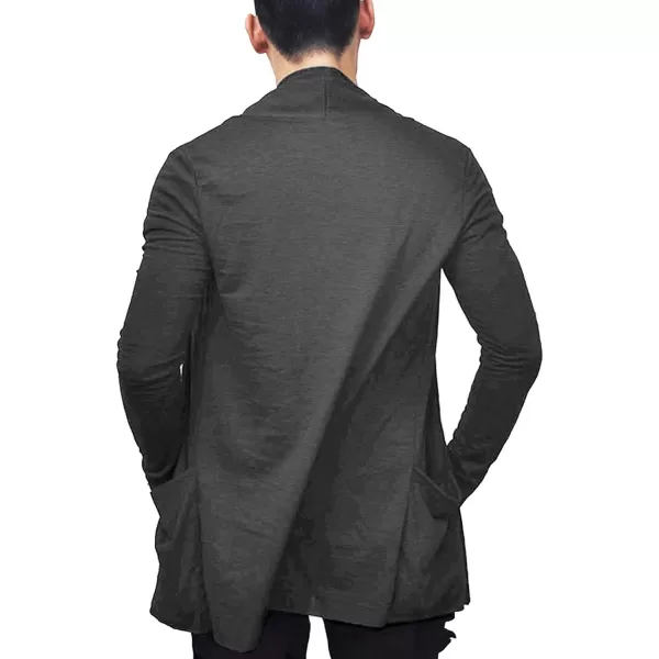 COOFANDY Men's Ruffle Shawl Collar Cardigan Open Front Lightweight Long Length Drape Cape Overcoat with Pockets