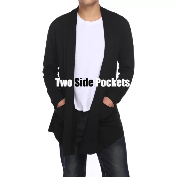 COOFANDY Men's Ruffle Shawl Collar Cardigan Open Front Lightweight Long Length Drape Cape Overcoat with Pockets
