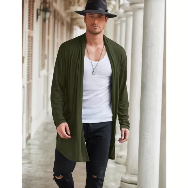 COOFANDY Men's Ruffle Shawl Collar Cardigan Open Front Lightweight Long Length Drape Cape Overcoat with Pockets