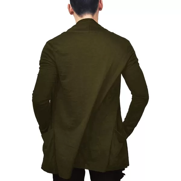 COOFANDY Men's Ruffle Shawl Collar Cardigan Open Front Lightweight Long Length Drape Cape Overcoat with Pockets