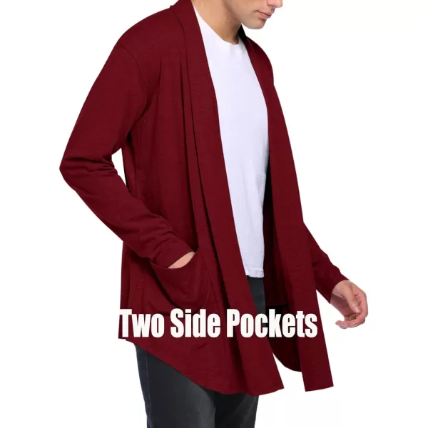 COOFANDY Men's Ruffle Shawl Collar Cardigan Open Front Lightweight Long Length Drape Cape Overcoat with Pockets