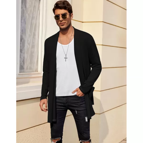 COOFANDY Men's Ruffle Shawl Collar Cardigan Open Front Lightweight Long Length Drape Cape Overcoat with Pockets