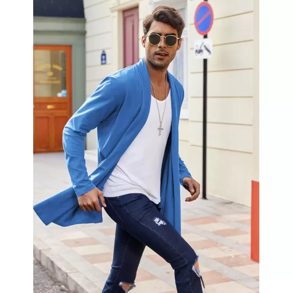 COOFANDY Men's Ruffle Shawl Collar Cardigan Open Front Lightweight Long Length Drape Cape Overcoat with Pockets