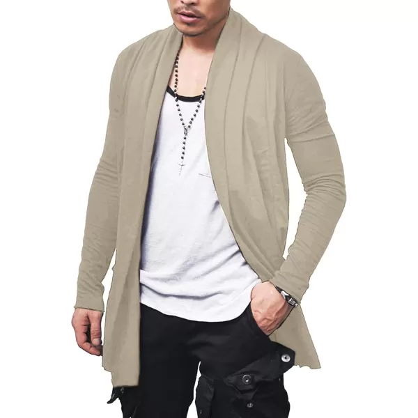 COOFANDY Men's Ruffle Shawl Collar Cardigan Open Front Lightweight Long Length Drape Cape Overcoat with Pockets