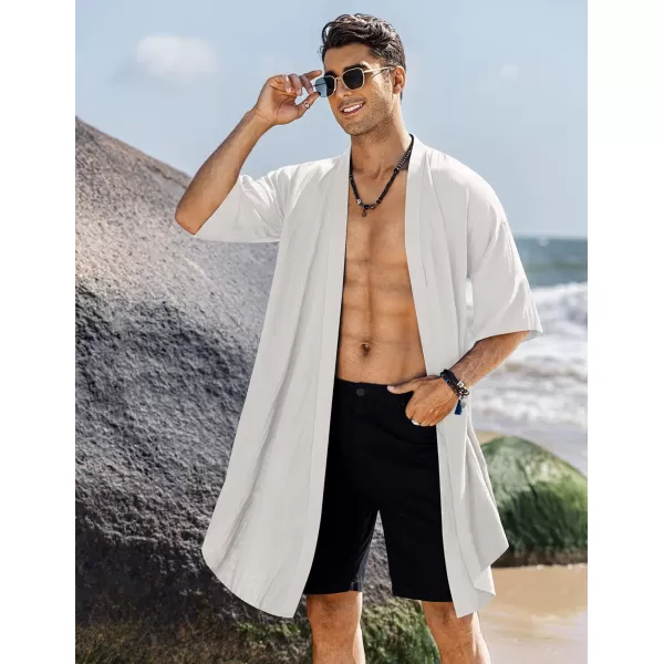 COOFANDY Men's Ruffle Shawl Collar Cotton Cardigan Long Kimono Jackets Open Front Drape Cape Coat
