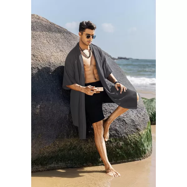 COOFANDY Men's Ruffle Shawl Collar Cotton Cardigan Long Kimono Jackets Open Front Drape Cape Coat