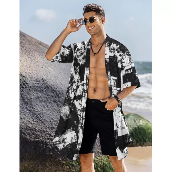 COOFANDY Men's Ruffle Shawl Collar Cotton Cardigan Long Kimono Jackets Open Front Drape Cape Coat)