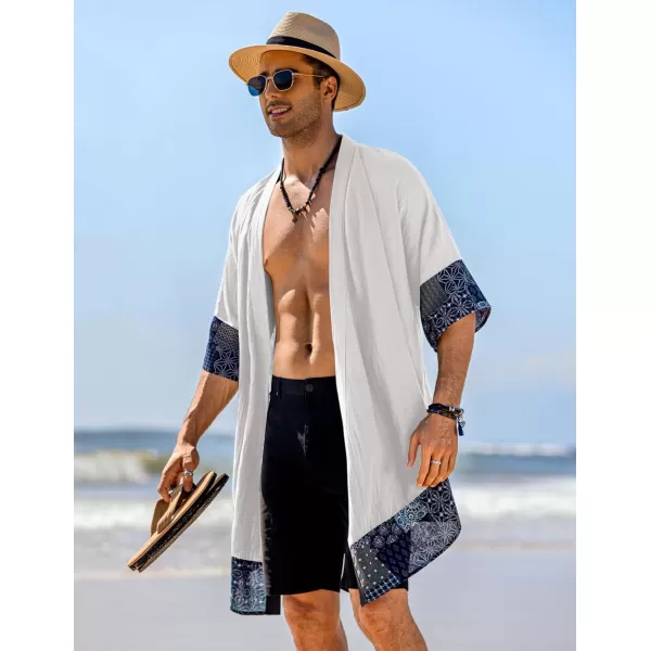 COOFANDY Men's Ruffle Shawl Collar Cotton Cardigan Long Kimono Jackets Open Front Drape Cape Coat