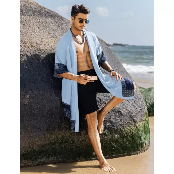 COOFANDY Men's Ruffle Shawl Collar Cotton Cardigan Long Kimono Jackets Open Front Drape Cape Coat